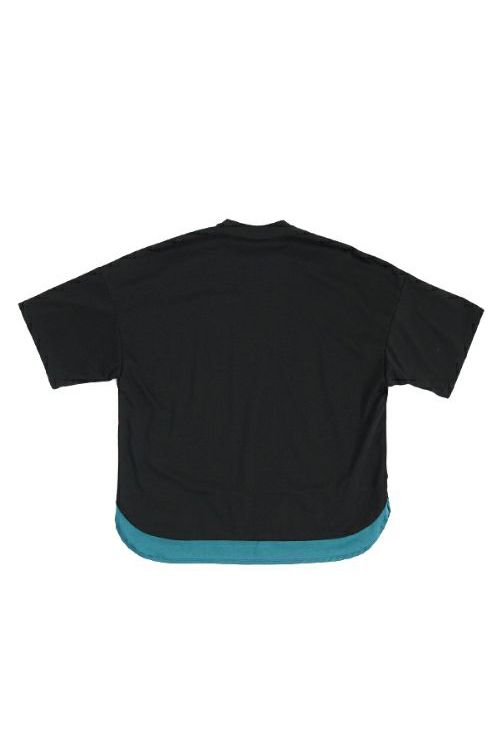 【25SS】two slit t-shirt [BLACK×BLUE GREEN]｜重ねスリットtシャツ / vu-cut-004