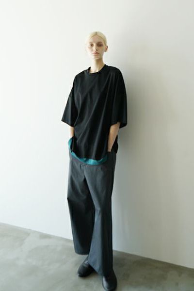 【25SS】two slit t-shirt [BLACK×BLUE GREEN]｜重ねスリットtシャツ / vu-cut-004