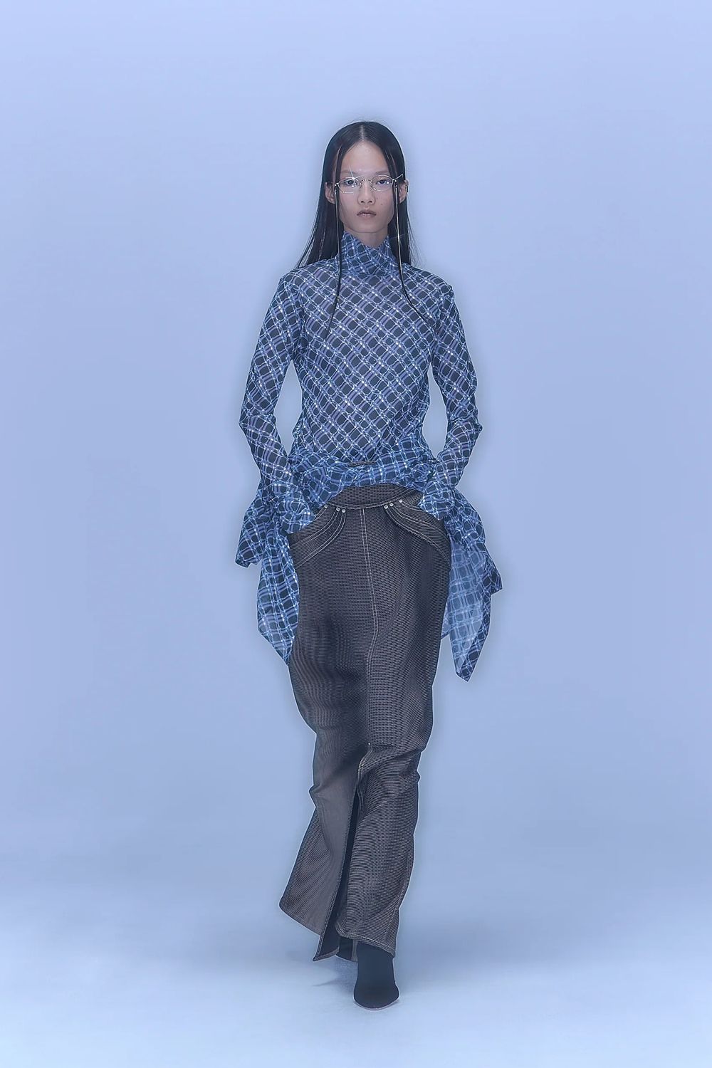 【26SS / 予約受付中】Lattice Sheer Shirt [charcoal] - ラティスシアーシャツ [チャコール] / SS26SH04