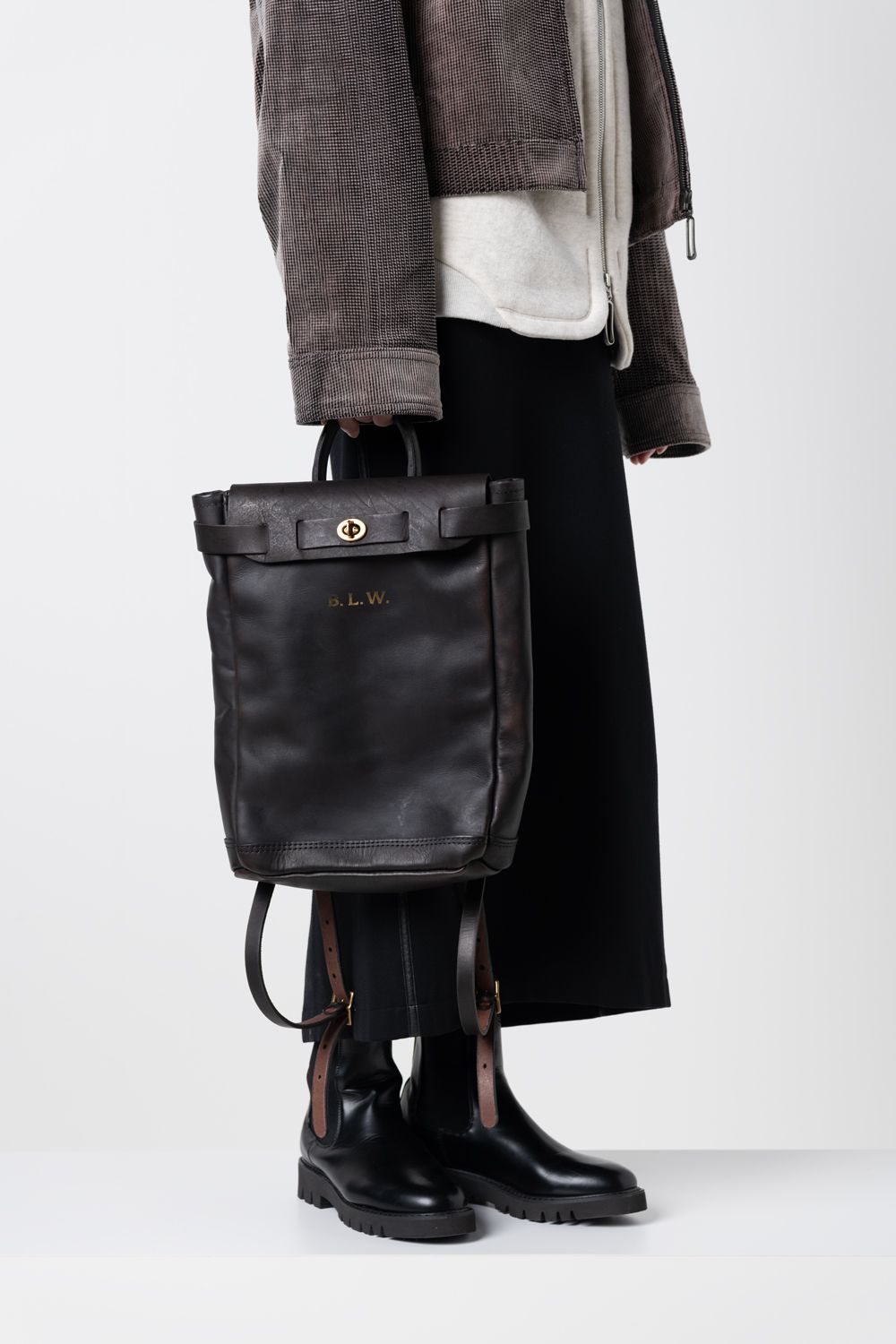 【ラスト1点 / 25SS】LEATHER VOYOGE 2WAY RUCKSACK -SMALL [BLACK]｜レザーリュックサック (2WAY) / ブラック