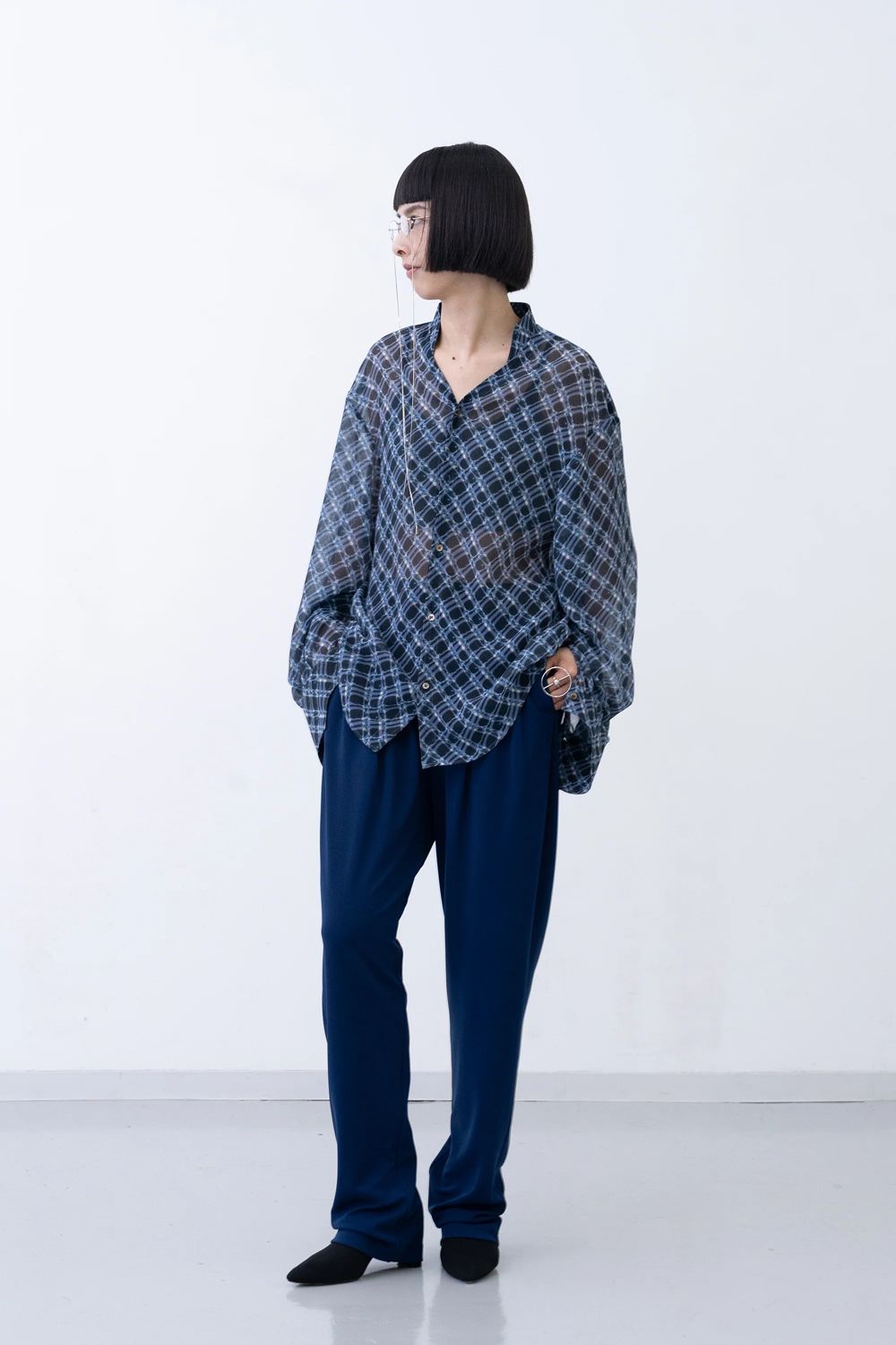 【26SS / 予約受付中】Lattice Sheer Shirt [charcoal] - ラティスシアーシャツ [チャコール] / SS26SH04