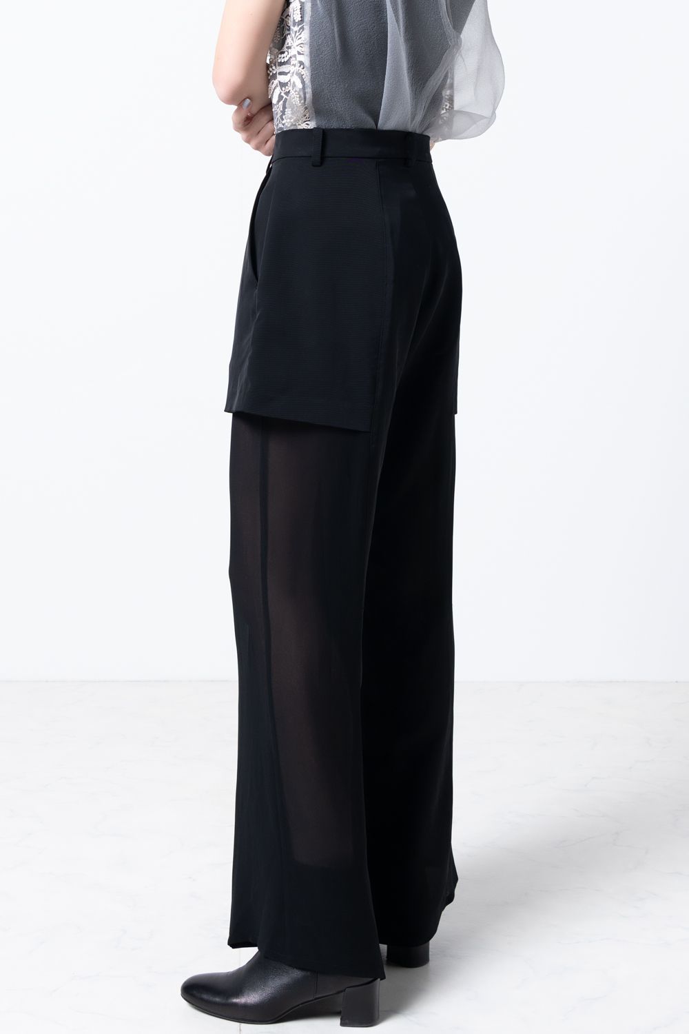 【24SS】サイドシアー切替レイヤードパンツ [Black]