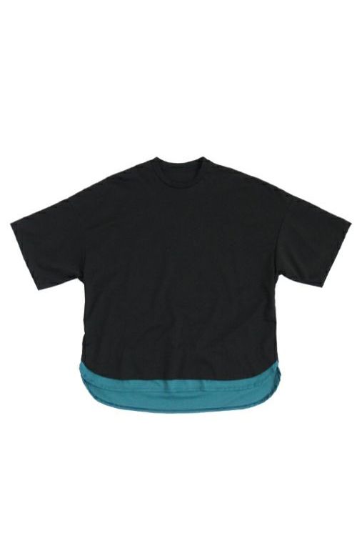 【25SS】two slit t-shirt [BLACK×BLUE GREEN]｜重ねスリットtシャツ / vu-cut-004