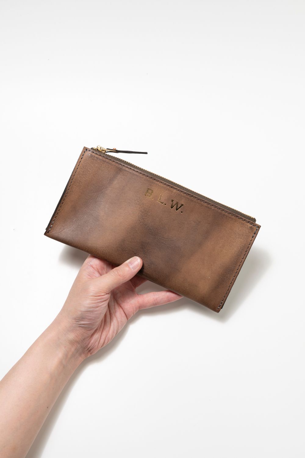 【ラスト1点 / 25SS】LEATHER WANDER POUCH【B.L.W.】/ GRAY | マチ付きレザーポーチ / グレー