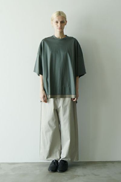 【25SS】two slit t-shirt [DEEP KHAKI×OLIVE]｜重ねスリットtシャツ / vu-cut-004