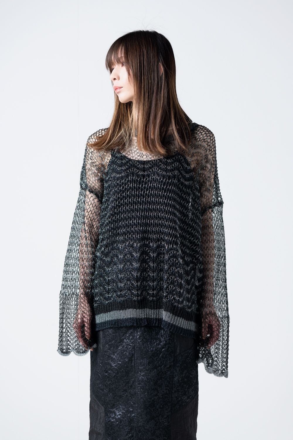 【24SS】チェーンロングスリーブニット [Silver,Black]