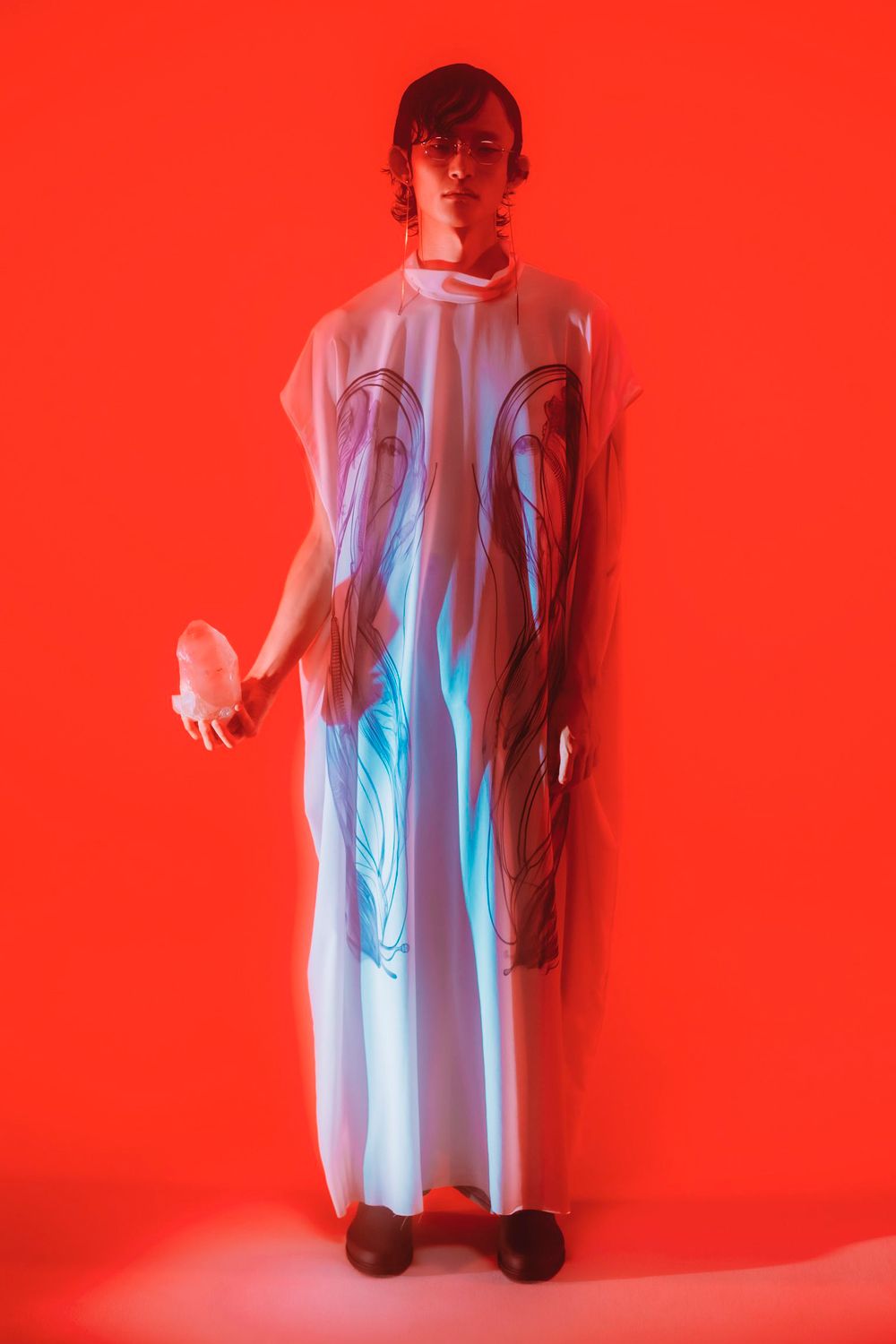 HATRA - 【23AW】Envelope Sheer Robe [white-pray HATRA - 【23AW】Envelope Sheer Robe [white-pray