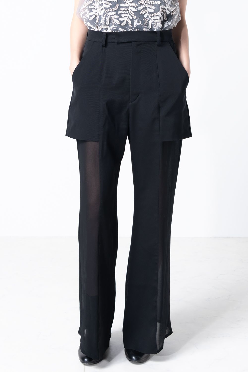 【24SS】サイドシアー切替レイヤードパンツ [Black]