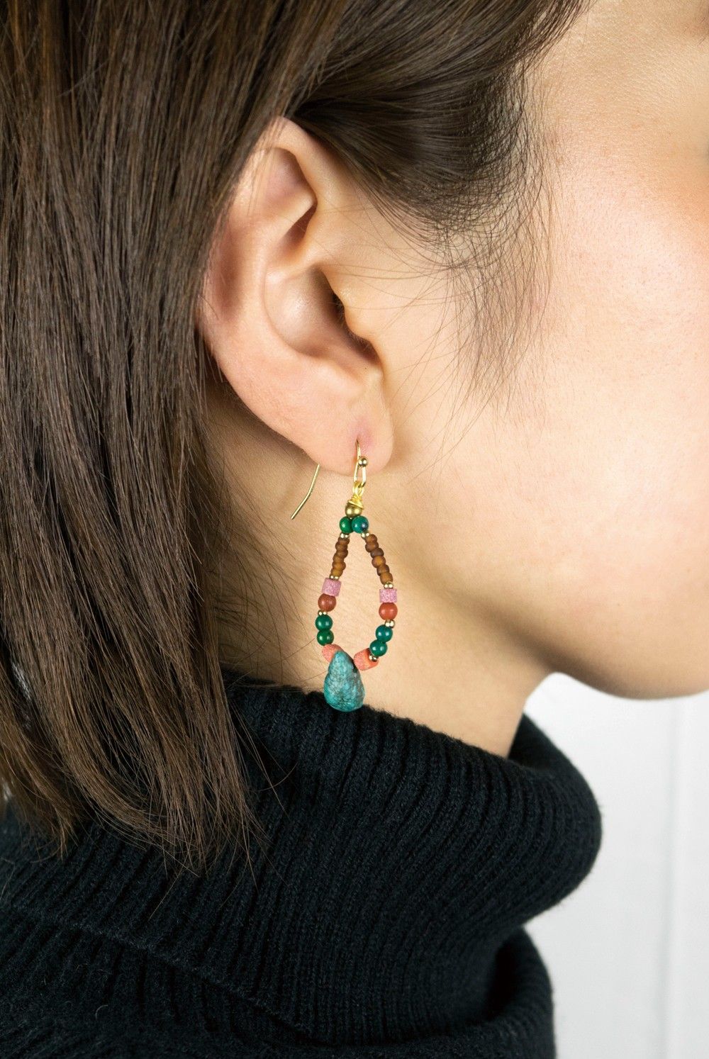 ターコイズ オーバルフープ ピアス / Turquoise Oval Hoop Earrings