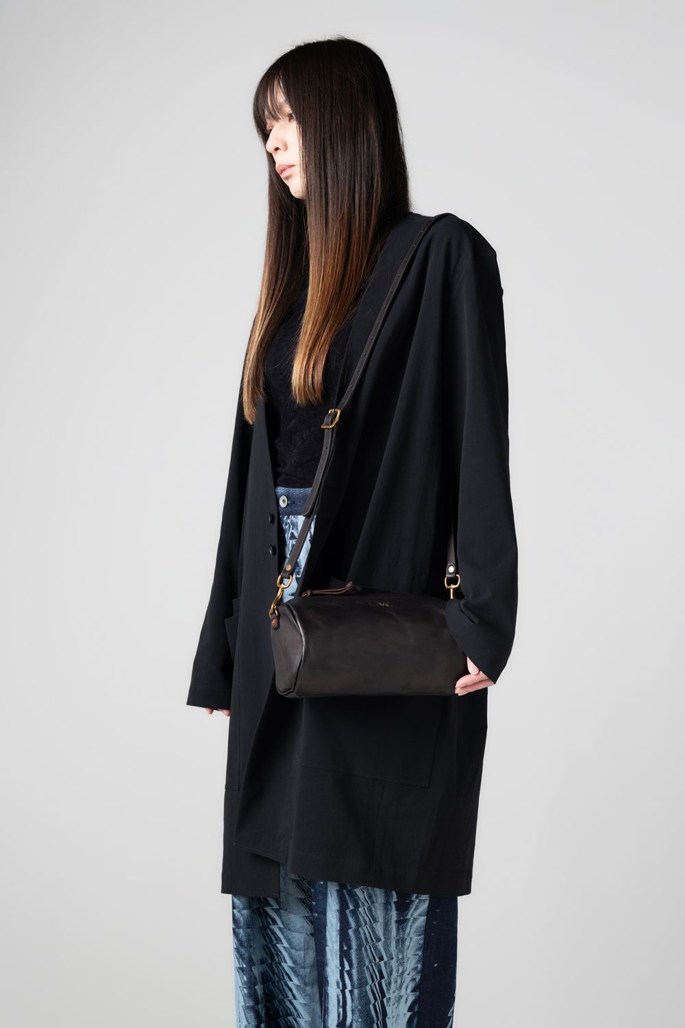 【ラスト1点 / 25SS】LEATHER VOYAGE DRUM BAG [BLACK] | レザードラムバッグ / ブラック