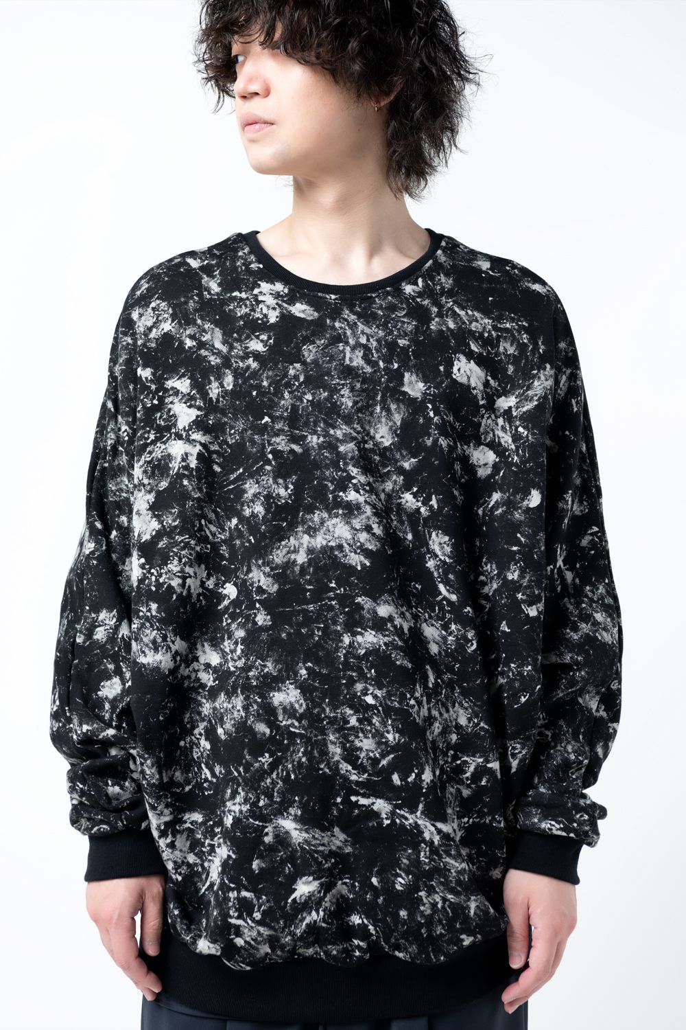 【22AW】 Flake Discharged Dolman Top [BLACK] - フレークディスチャージドルマントップ [ブラック] / TP05