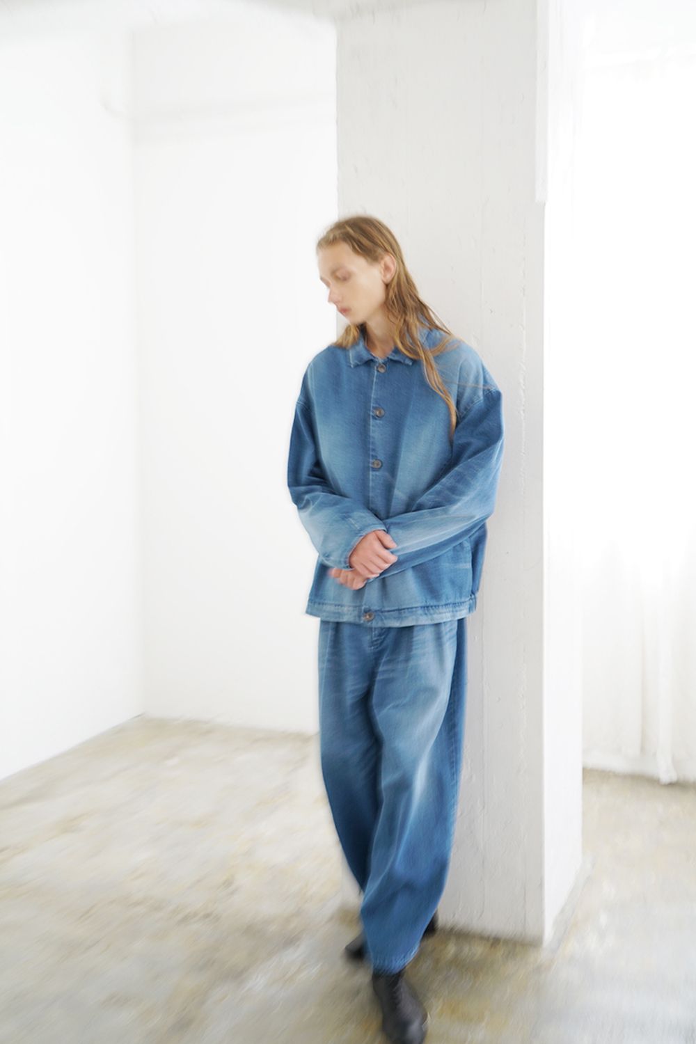 【24SS】vintage denim shirts collar blouson [VINTAGE BLUE] - ヴィンテージスタンドカラーブルゾン [ ビンテージブルー] / vu-s24-b01