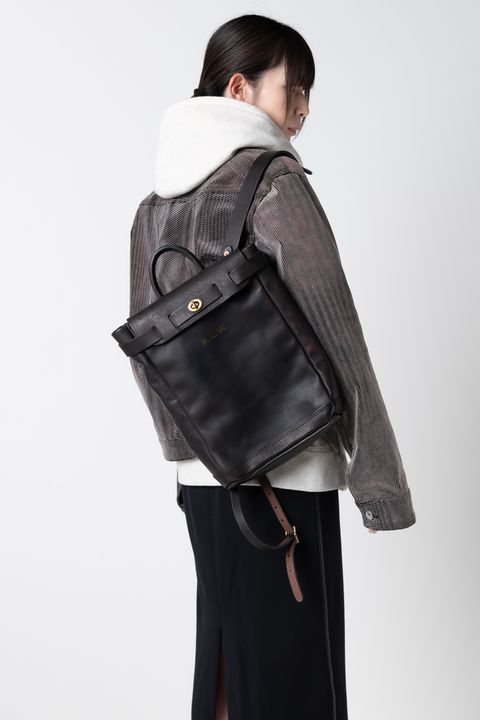 【ラスト1点 / 25SS】LEATHER VOYOGE 2WAY RUCKSACK -SMALL [BLACK]｜レザーリュックサック (2WAY) / ブラック