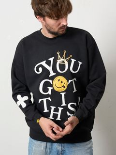 【予約品 5月8日(木) AM10時 締切】 TC裏毛起毛 YOU GOT THIS マルチパッチワークスウェットシャツ / ブラック