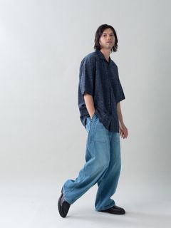 【予約品 5月6日(水) 締切】USN-DENIMTROUSERS aged / ユーズド加工 デニムミリタリーパンツ / インディゴ × 金茶ステッチ 淡
