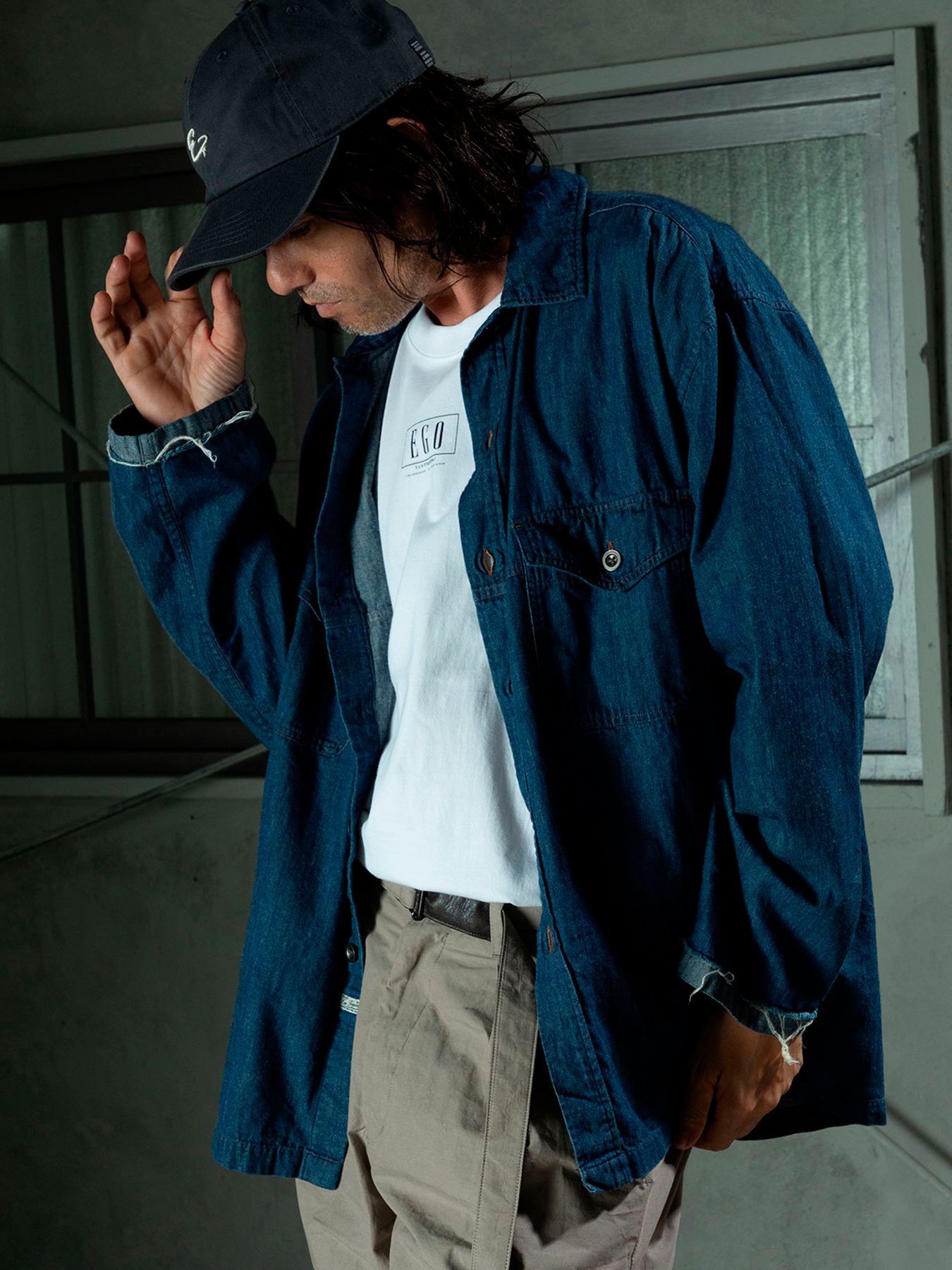 【予約品 11月9日(月) 締切】MILITARYSHIRT Denim / デニムミリタリーシャツ / インディゴ×金茶ステッチ