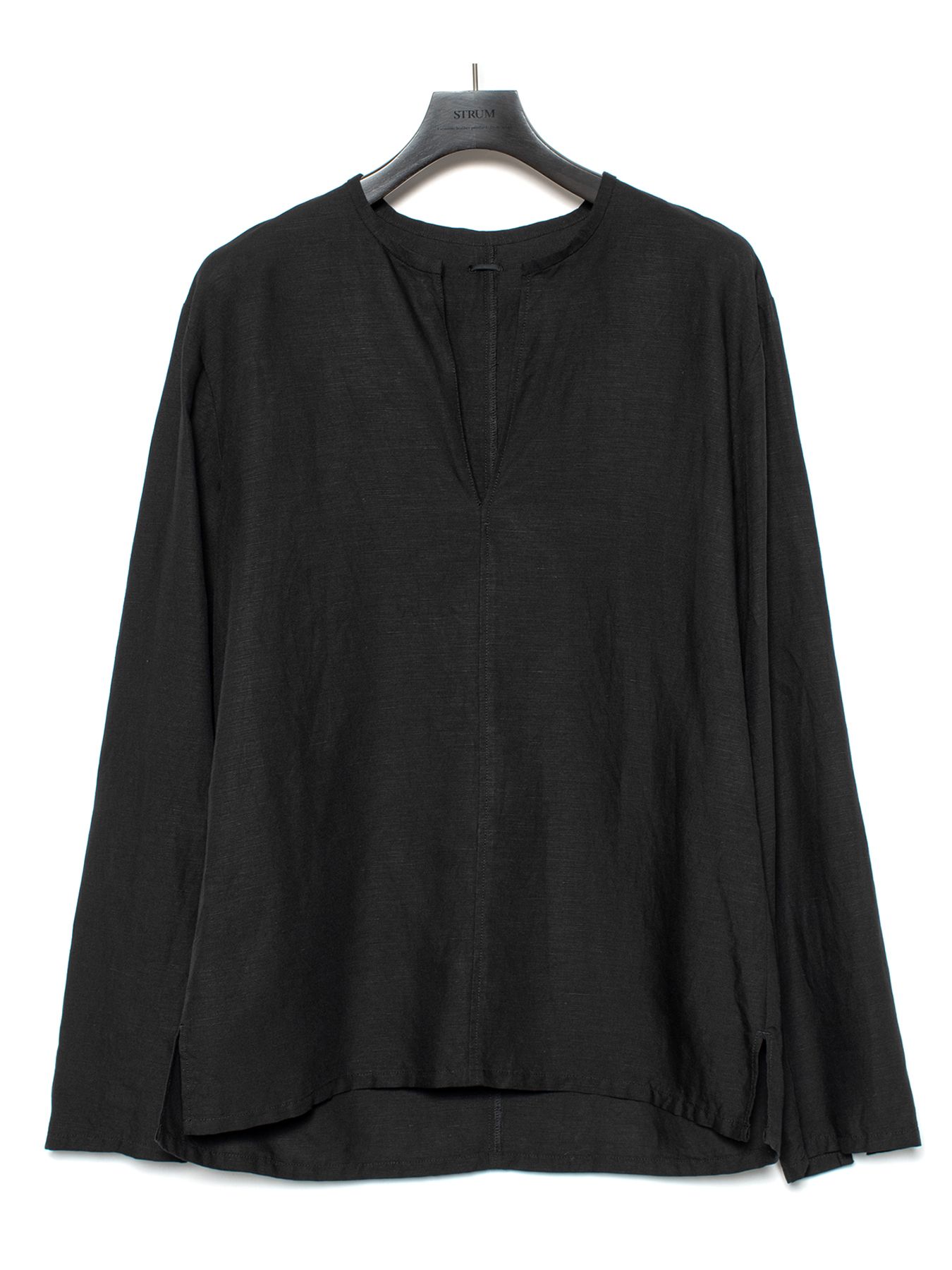 【予約品 9月27日(日) 締切】レーヨン リネン トロピカル ウォッシュ タンブラー仕上げ L/S スキッパーシャツ / BLACK