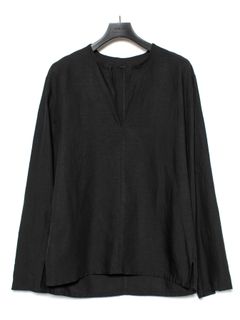 【予約品 9月27日(日) 締切】レーヨン リネン トロピカル ウォッシュ タンブラー仕上げ L/S スキッパーシャツ / BLACK
