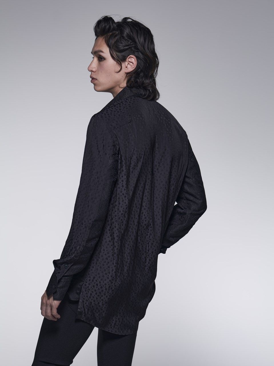 《予約品》 StoalFlareShirt / アスコットタイ付き切り替えシャツ / ブラック 【kiryuyrik】 8月以降入荷予定