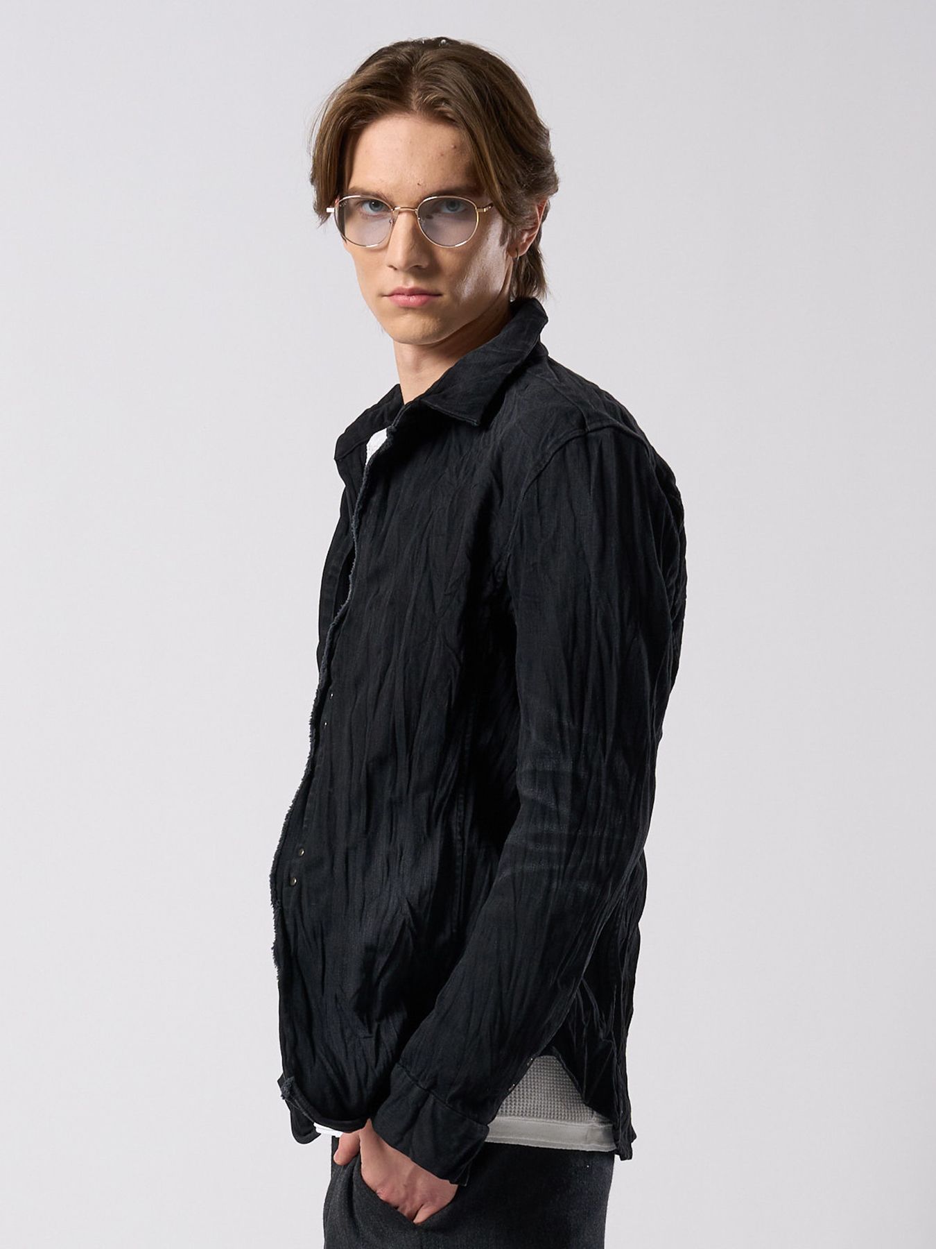 【予約品 4月19日(日) 18時締切】2-hook denim shirt / 2フック デニムシャツ / ブラックユーズド