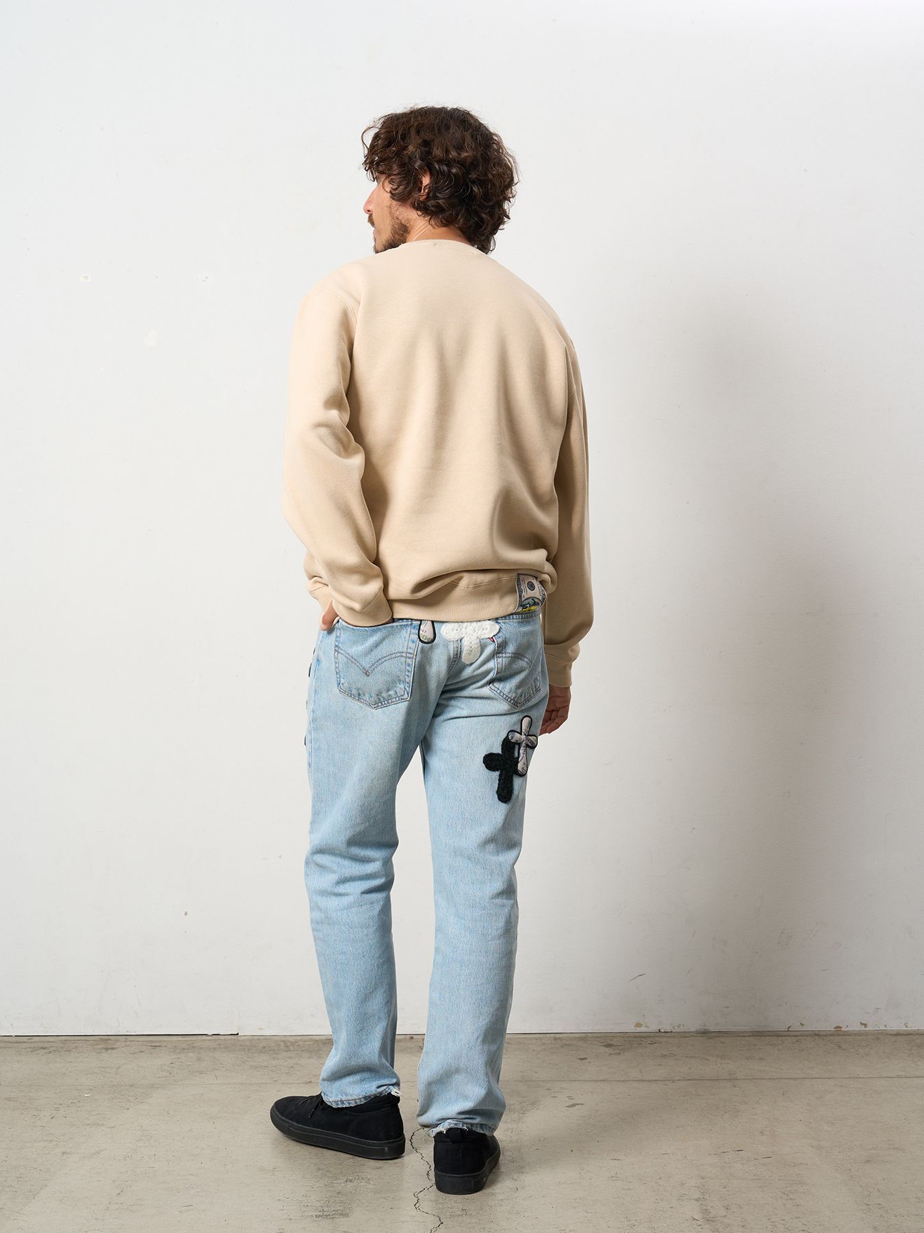 【予約品 5月8日(木) AM10時 締切】 TC裏毛起毛 YOU GOT THIS マルチパッチワークスウェットシャツ / ベージュ
