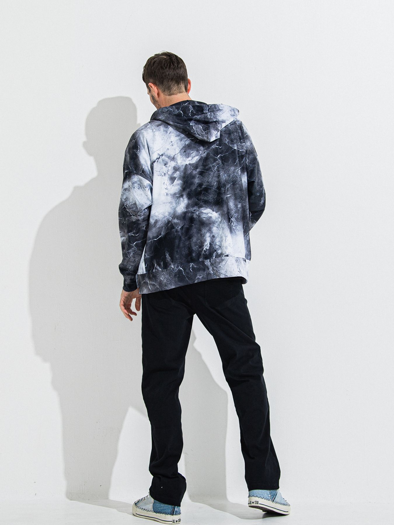 【予約品 】RASH OVER ZIPUP HOODIE / ラッシュガード オーバーサイズジップアップパーカー / マーブルブラック