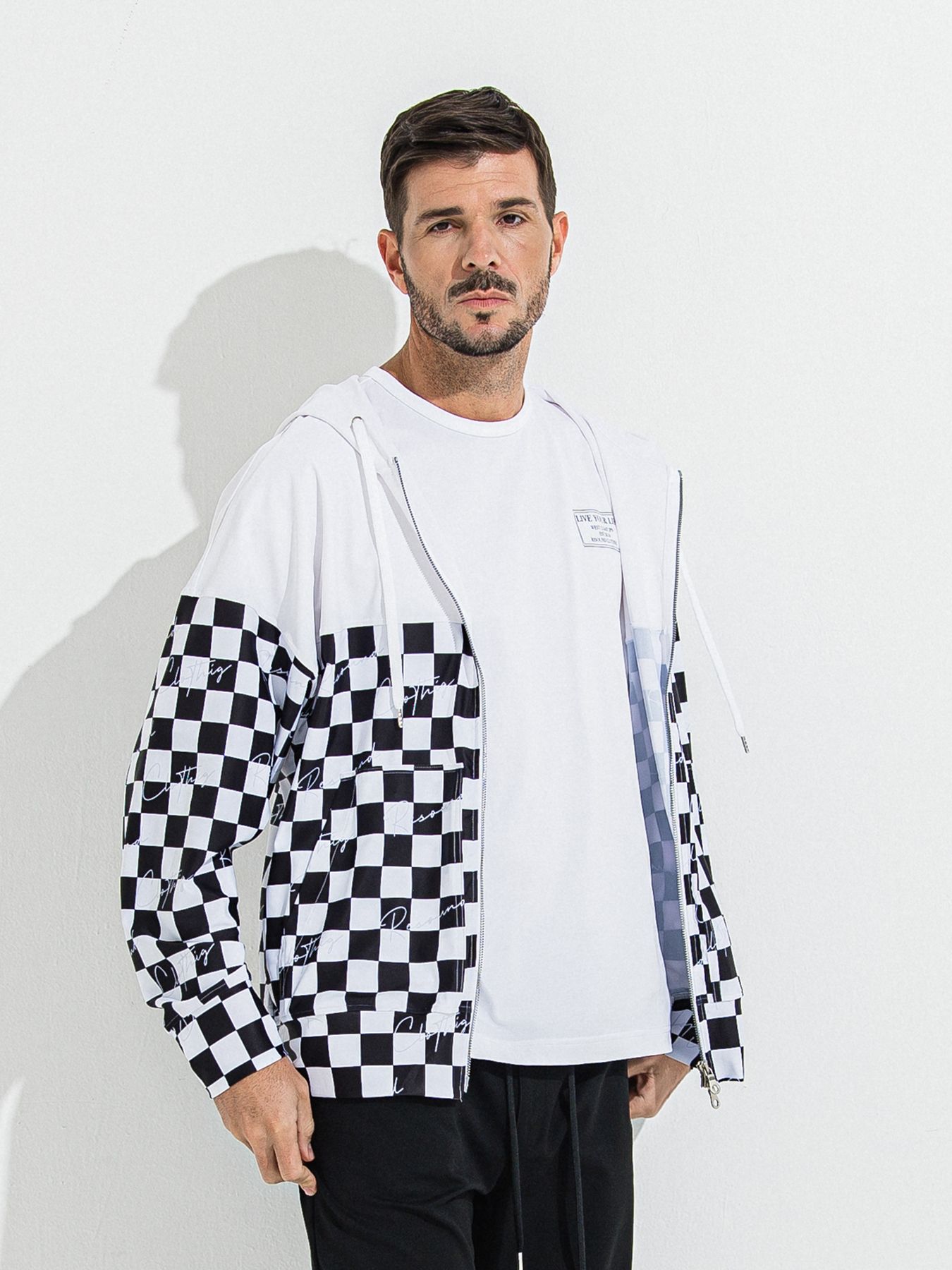 【予約品 】RASH OVER ZIPUP HOODIE / ラッシュガード オーバーサイズジップアップパーカー / チェッカーフラッグ