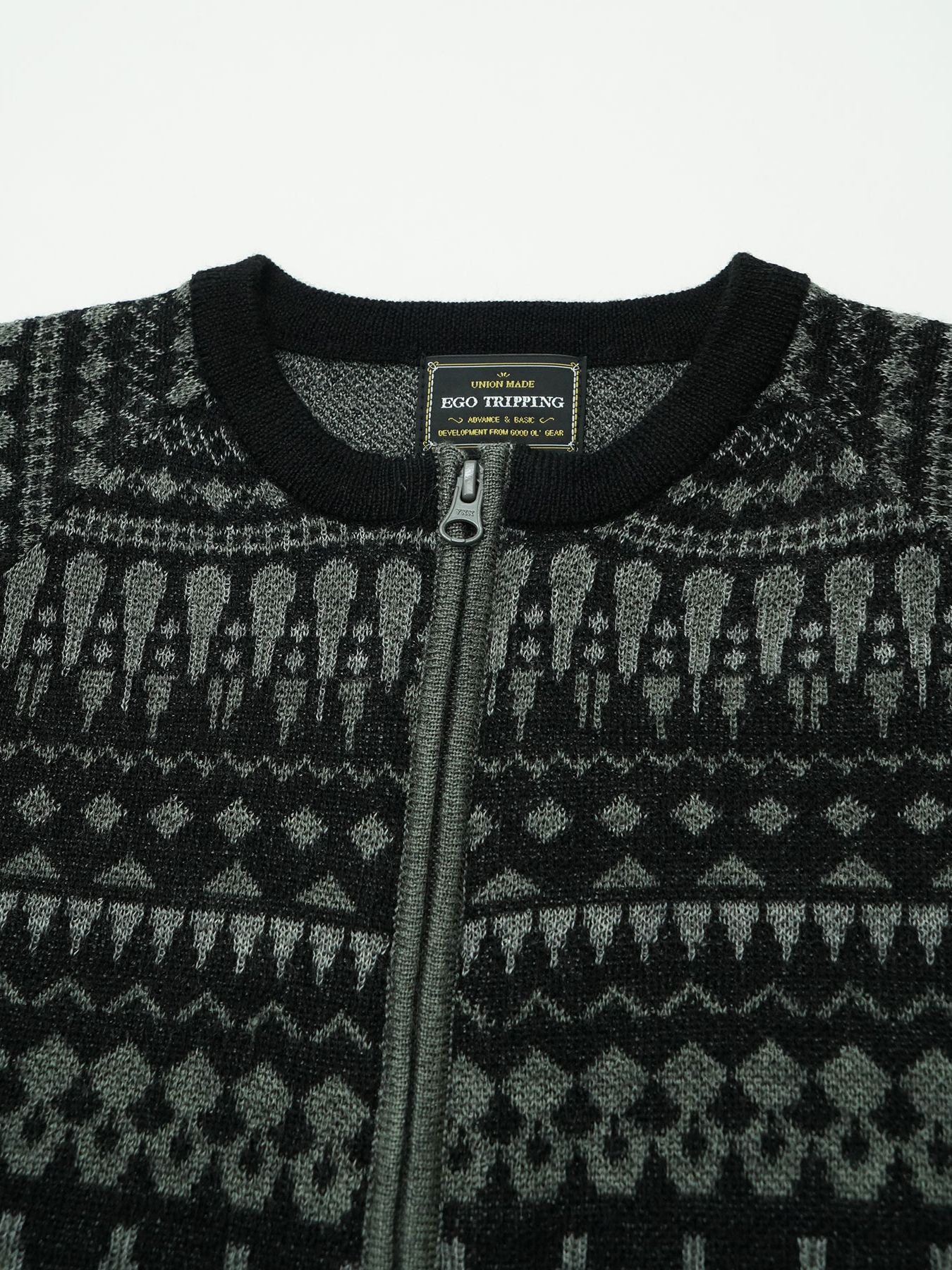 【予約品 】ARROWKNIT / ジャガードニットカーディガン / 杢チャコール×ブラック系