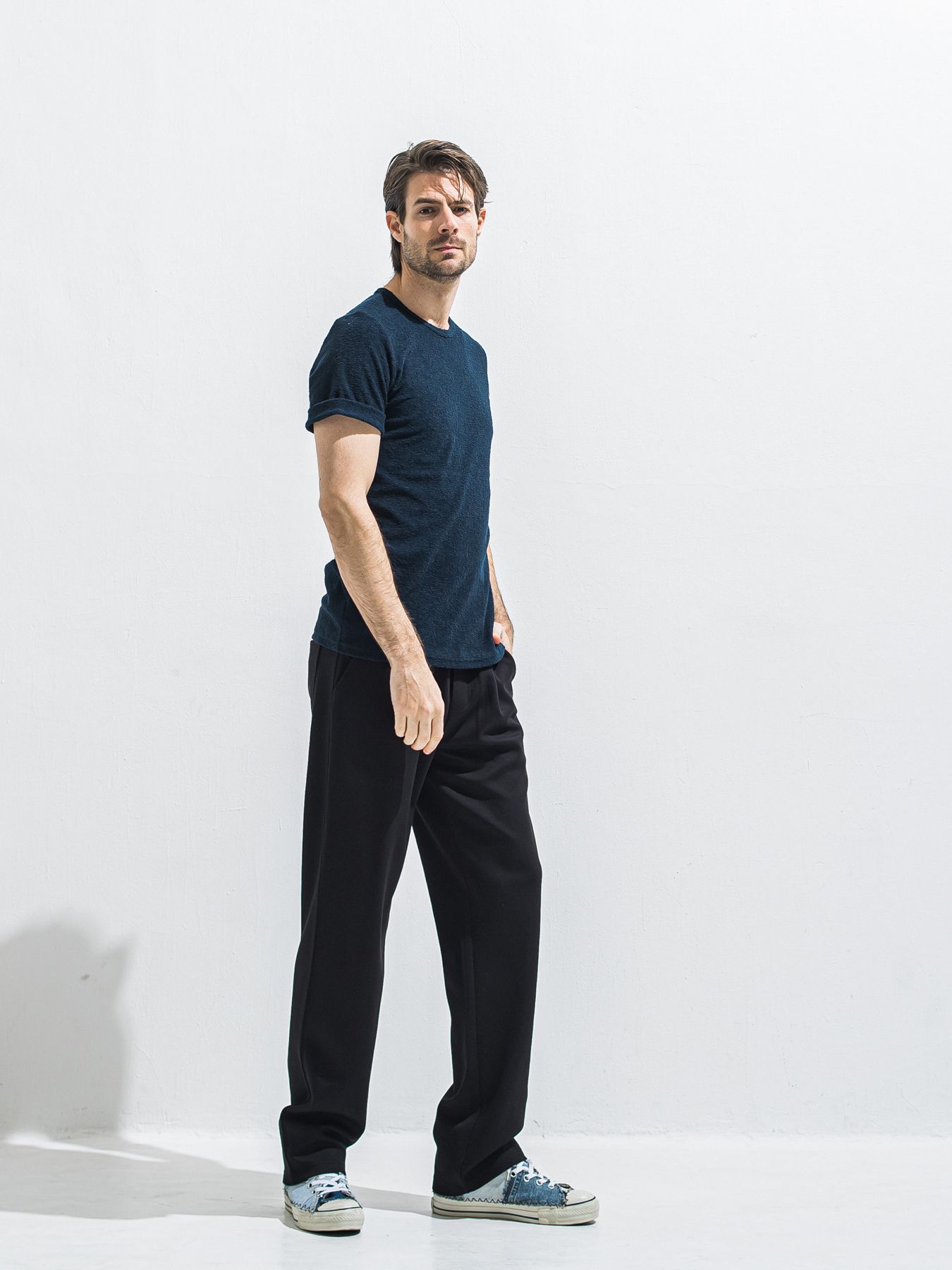 【予約品 2月15日(日) 18:00 締切】PILE ROLL UP TEE / パイルロールアップTシャツ / ネイビー