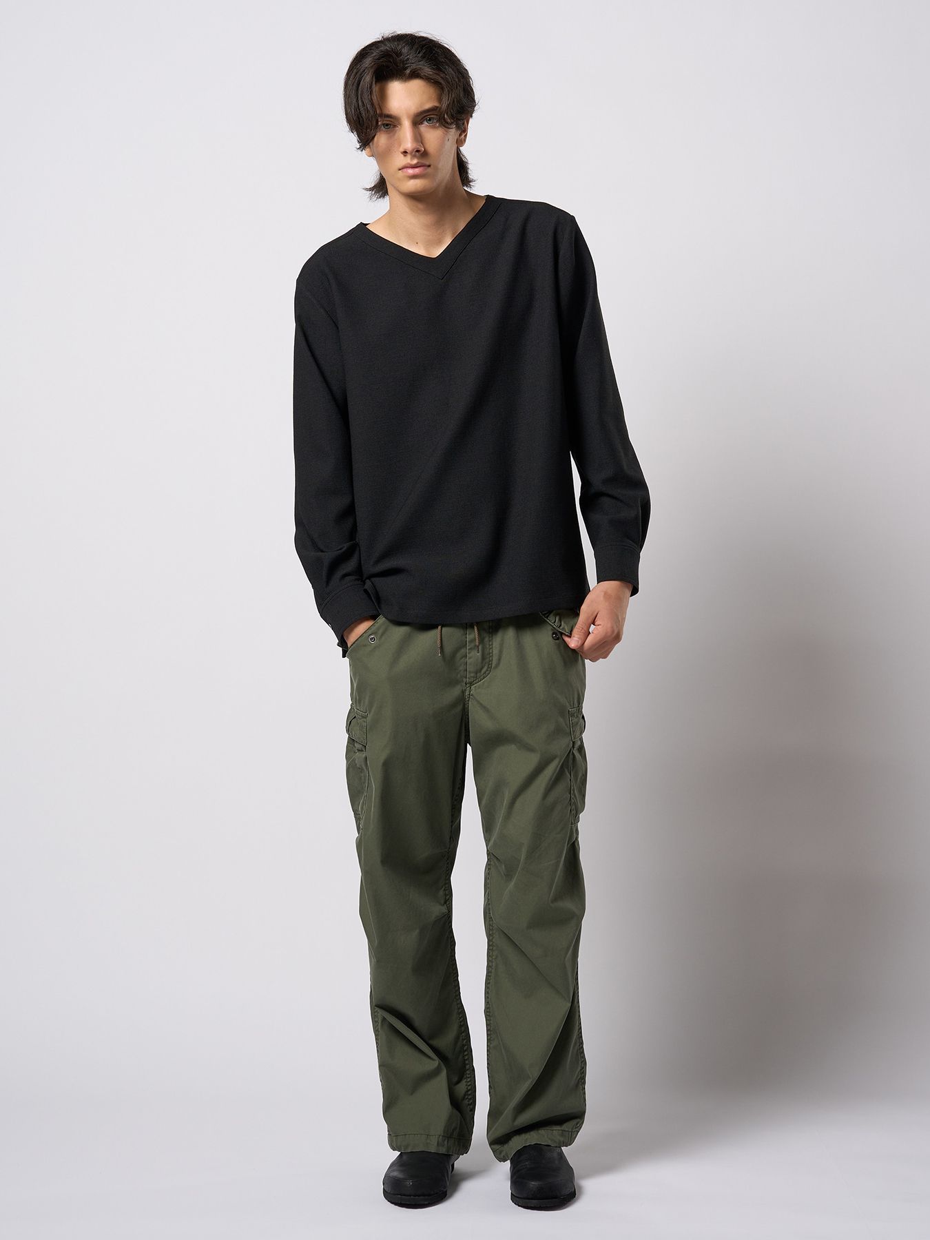【予約品 9月23日(火) 締切】boat V-neck pullover shirt / ボートVネック プルオーバーシャツ / ブラック