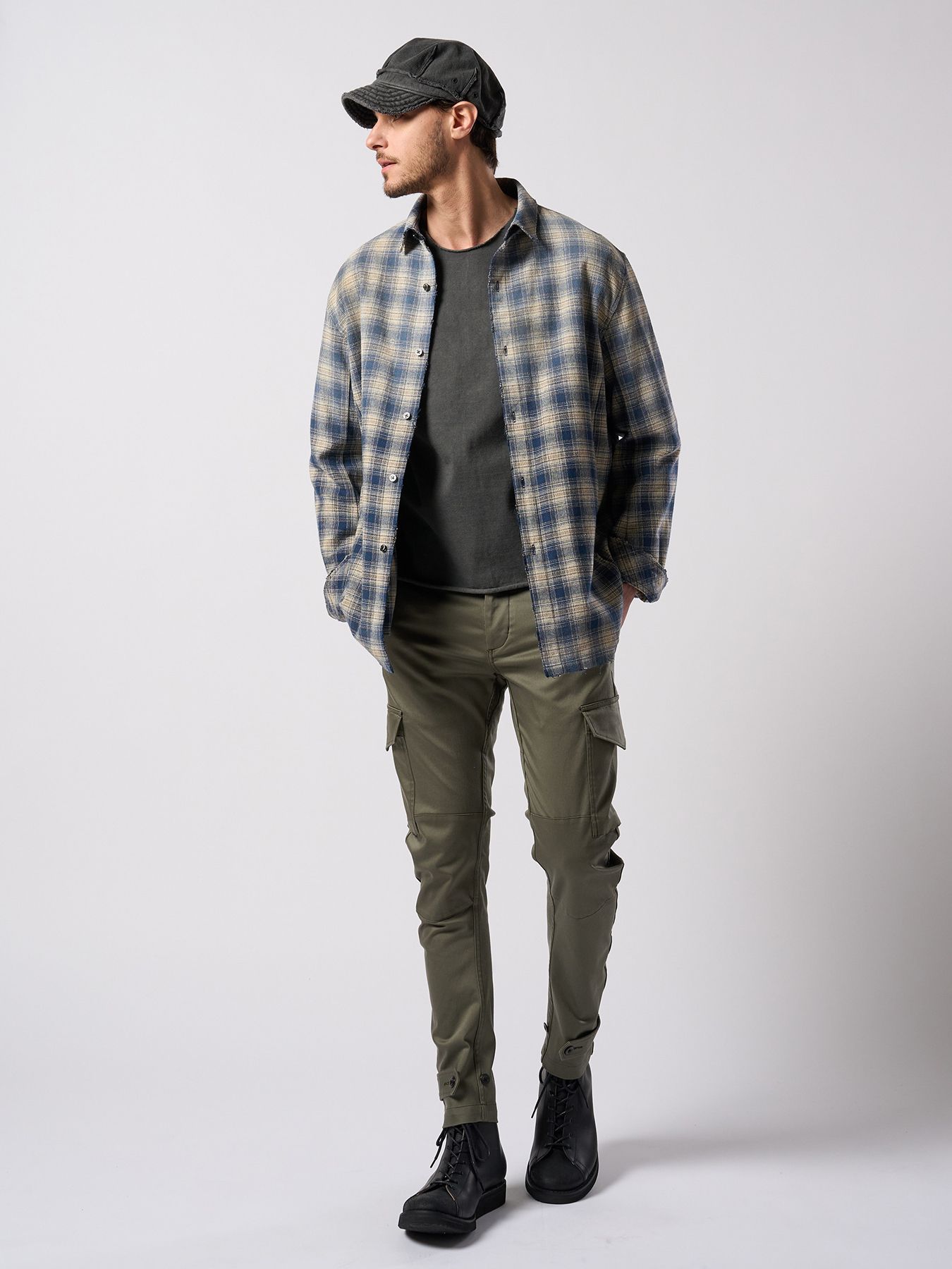 【予約品 4月19日(日) 18時締切】aging loose check shirt / エイジング ルーズ チェックシャツ / フェードブルー