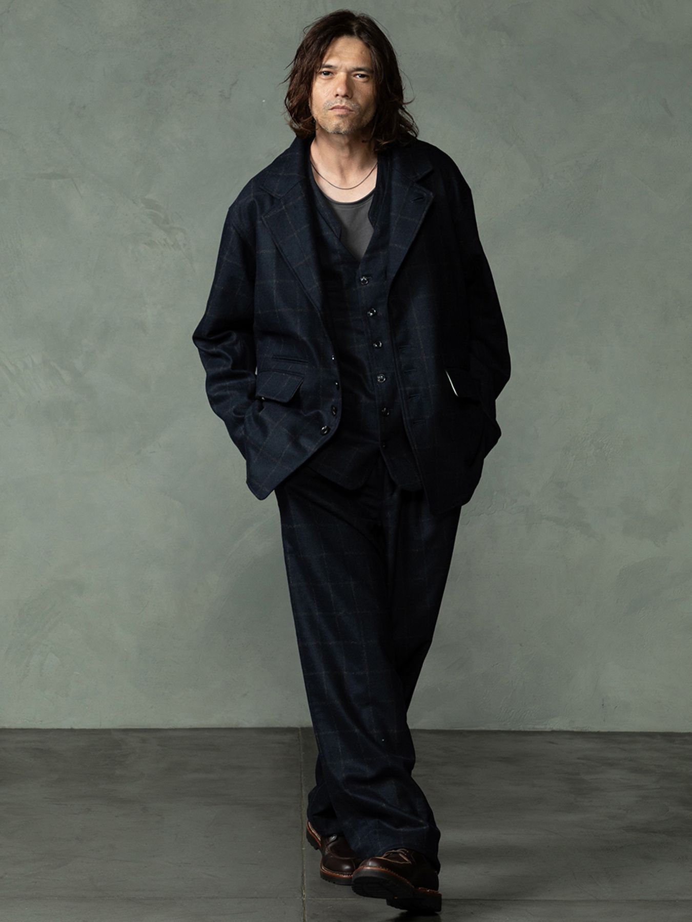 【予約品 7月5日(日) 締切】PEAK-JACKET windowpane / ウィンドーペイン ウールジャケット / ネイビーチェック