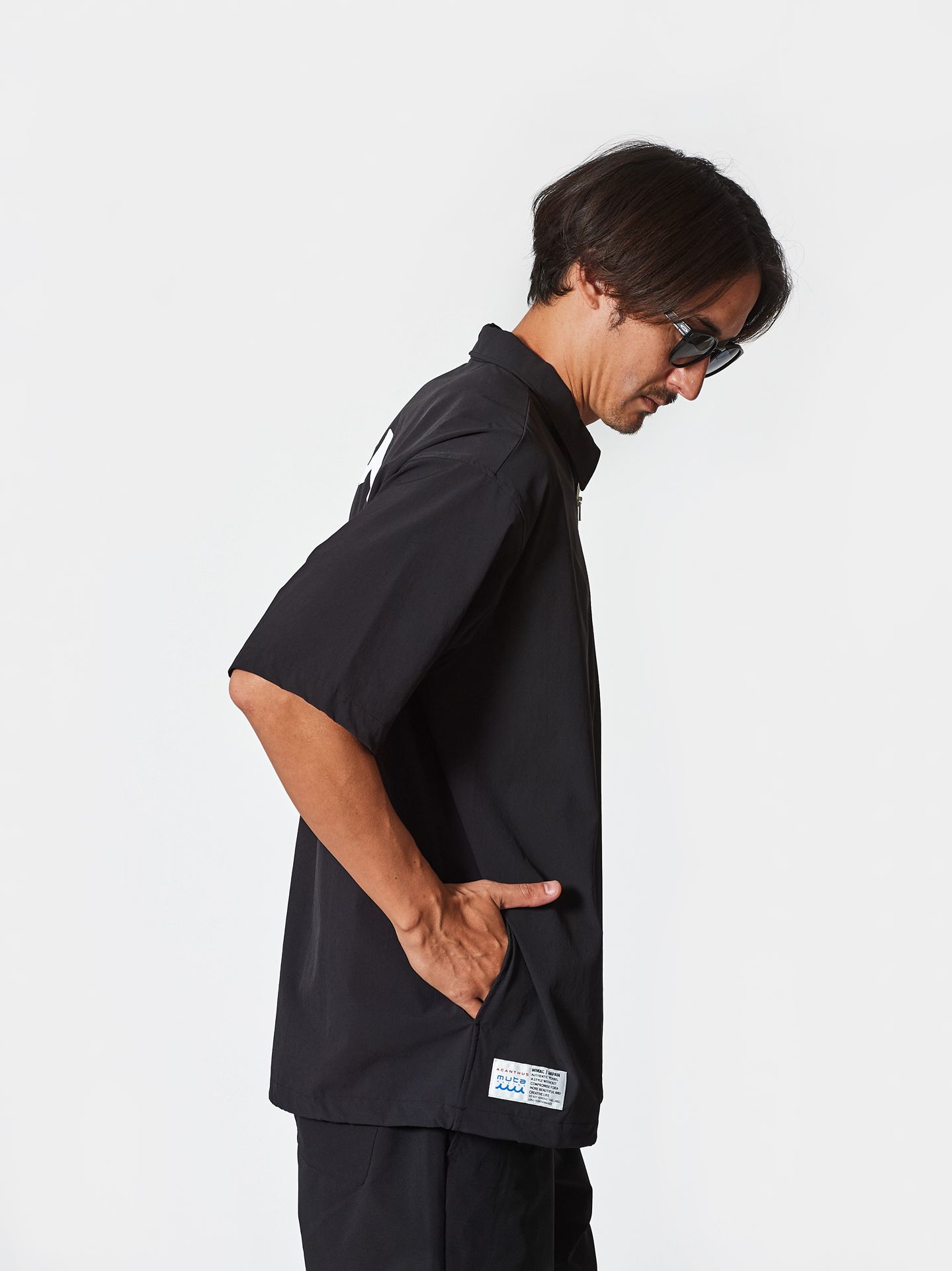 muta Half ZIP S/S Shirt / 撥水加工プルオーバーシャツ / ブラック 【Acanthus×muta】