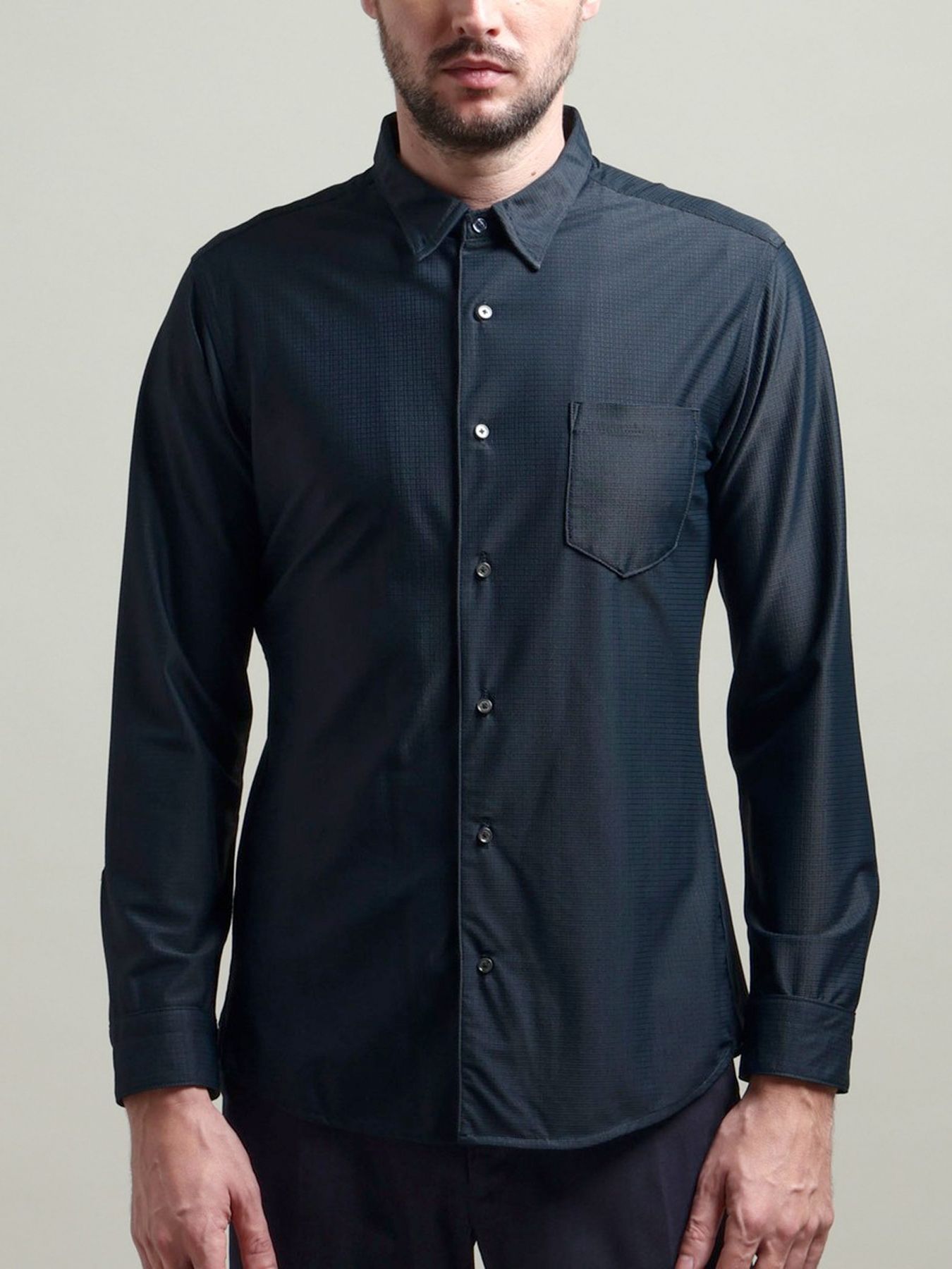 シアーマイクロチェックレギュラーカラーシャツ / ホワイト 【HIDEAWAYS BLACK】