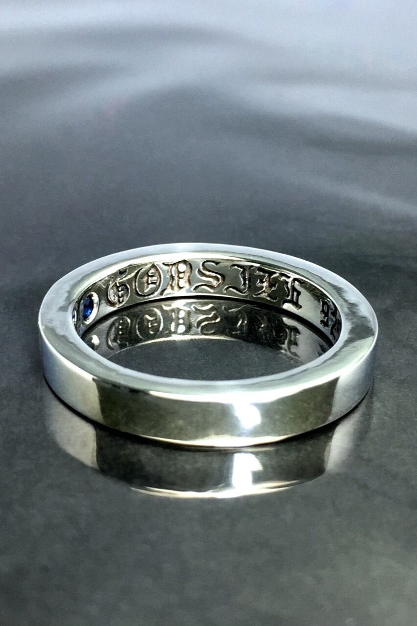 《受注生産》 PLAIN BAND RING with SAPPHIRE サファイア リング 【GOD SIZE】 注文から一ヶ月後入荷予定
