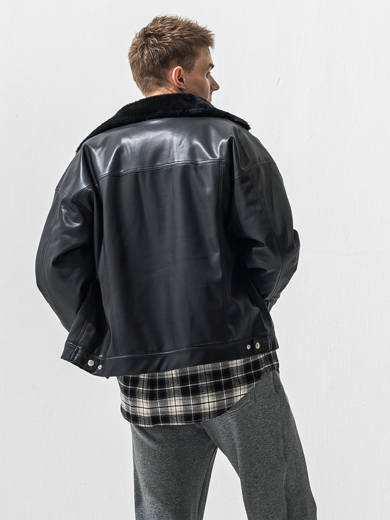 【予約品 9月6日(日) 締切】LEATHER FUR OVER G / レザー ファー オーバー Gジャン / ブラック