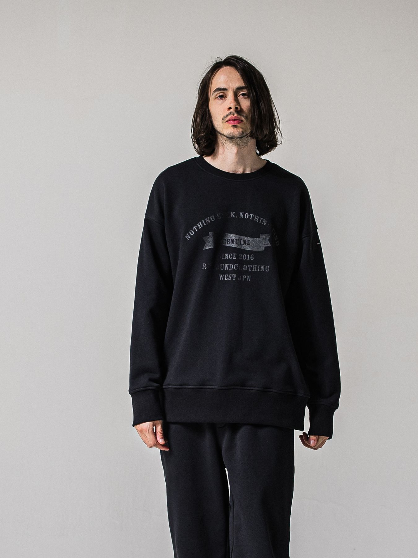 【予約品 11月16日(日) 締切】HF URAKE COLLEGE DROP TRAINER / 裏毛 カレッジロゴルーズ トレーナー / ブラック