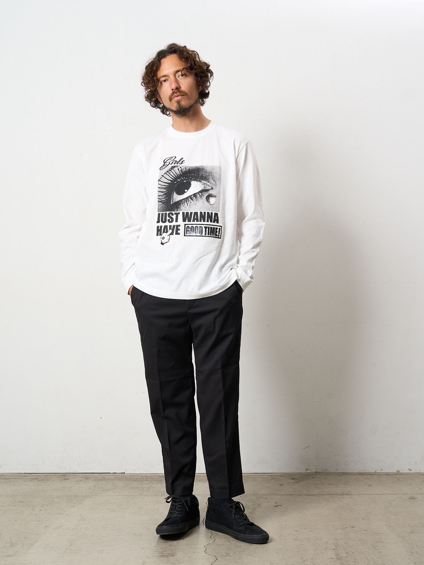 【予約品 5月8日(木) AM10時 締切】 5.6ozコットン天竺JUST WANNA HAVE FUNSシークイン LS Tシャツ / ホワイト