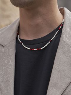《予約品》 SILVER BEADS MIX NECKLAC / ネックレス / レッド 【Iroquois.SENTI】