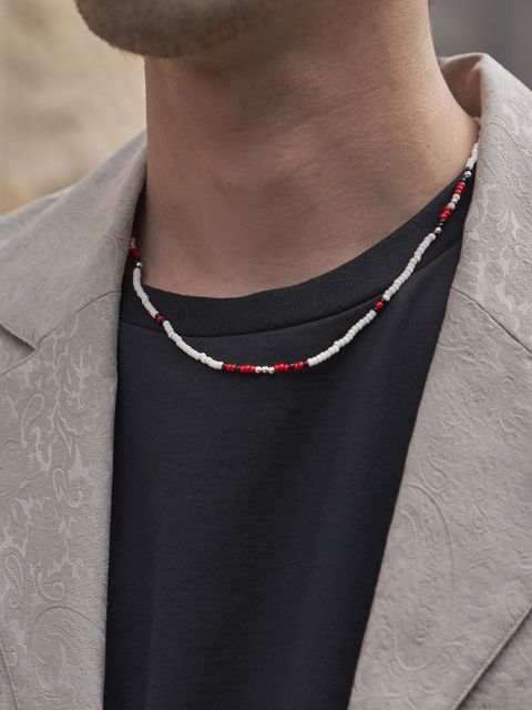 《予約品》 SILVER BEADS MIX NECKLAC / ネックレス / レッド 【Iroquois.SENTI】