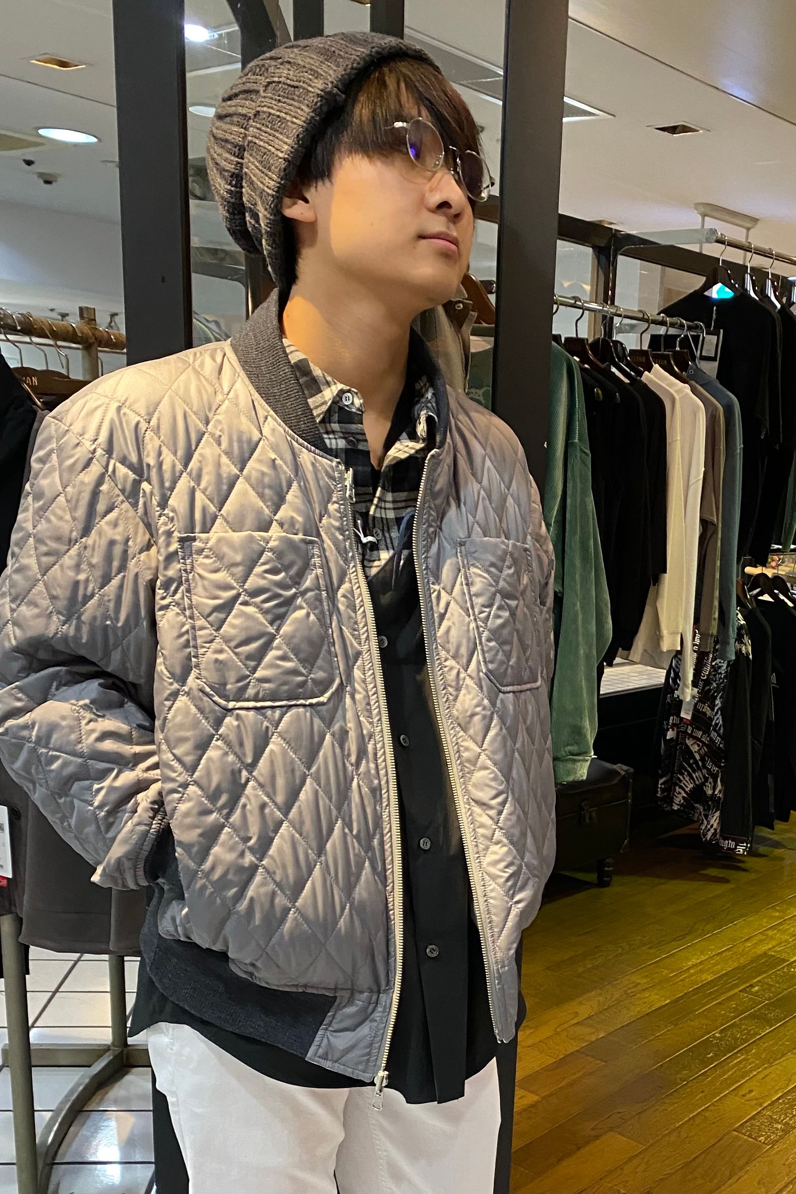 リバーシブルブルゾン キルティング×ストライププリント WhiteGray 71MICHAEL