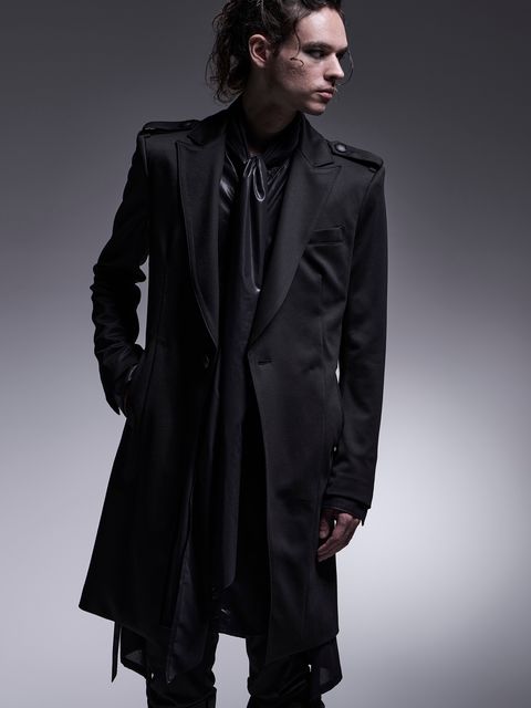【予約品 7月13日(日) 締切】Epaulet Peaked Long Jacket / エポーレット ピークドラペル ロングジャケット / ブラック