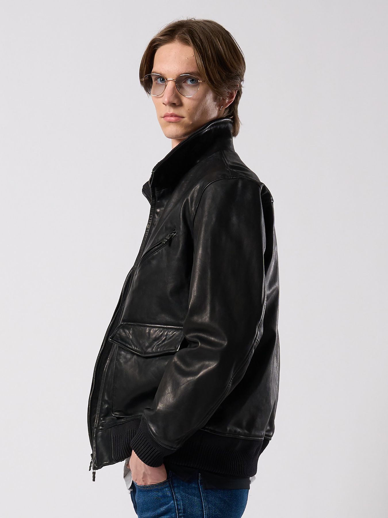 【予約品 4月19日(日) 18時締切】leather rib jersey type A-2 / A-2タイプ レザーリブジャージー / ブラック