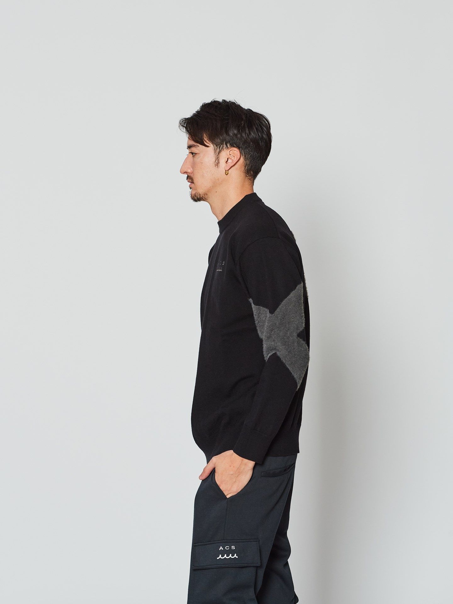 muta Arm Line Knit /コラボ ニット / ブラック 【Acanthus×muta MARINE】