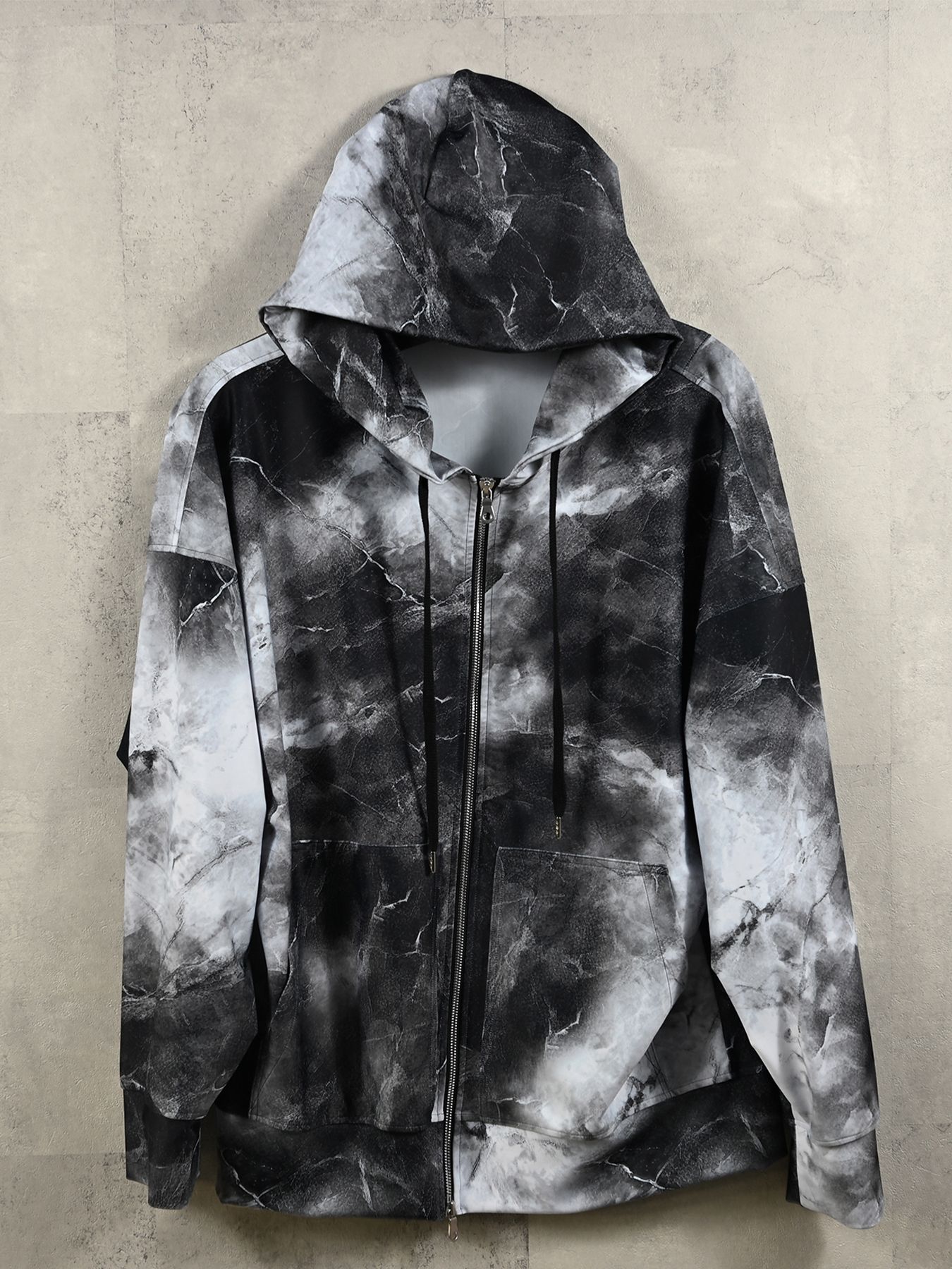 【予約品 】RASH OVER ZIPUP HOODIE / ラッシュガード オーバーサイズジップアップパーカー / マーブルブラック