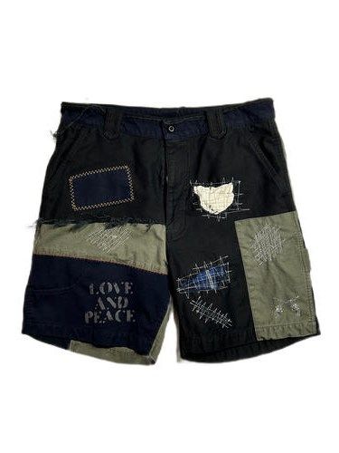 《予約品8月31日 23時55分締め》 DAMAGE SHORTS A スワロフスキークロスガン/ ハーフパンツ / ブラック 【roarguns 】 2024年2月入荷予定