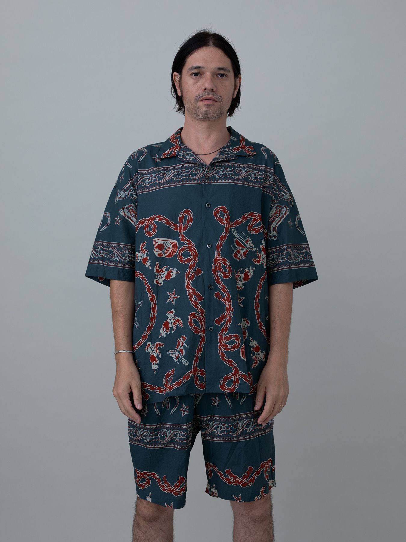 【予約品 11月23日(日) 締切】WESTERNBANDANA SHIRTS short / バンダナプリント シャツ / NAVY