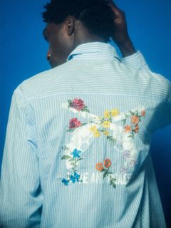 【予約品 8月23日(日) 締切】STRIPES SHIRT FLOWER / ブルー