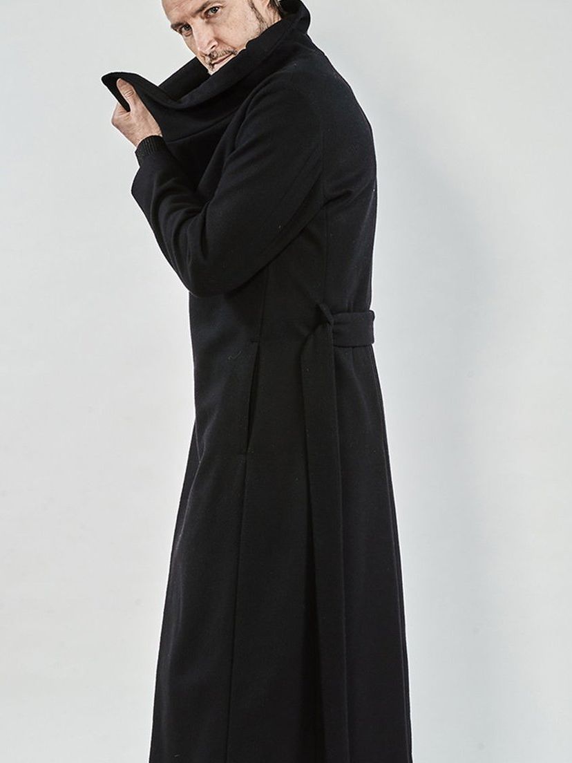 Beaver Wool High collar Wrap Maxi Coat / ブラック 【ys Yuji SUGENO】