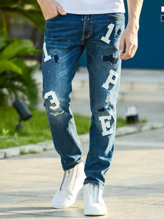 ロゴアップリケデニムパンツ インディゴ